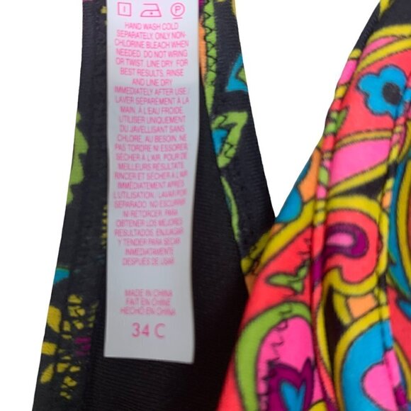Victoria's Secret Pushup Halter Bikini Swim Beach Top 34C Psychedelic Boho Retro - Picture 5 of 7